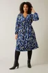 Evans Curve Blue Animal Print Jersey Crepe Dress - 16 Image 2