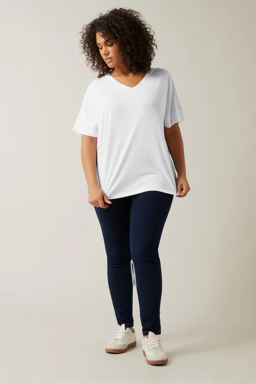 Evans 2 Pack Curve White & Black V-Neck Modal Rich T-Shirts - Size 22-24 Image 3