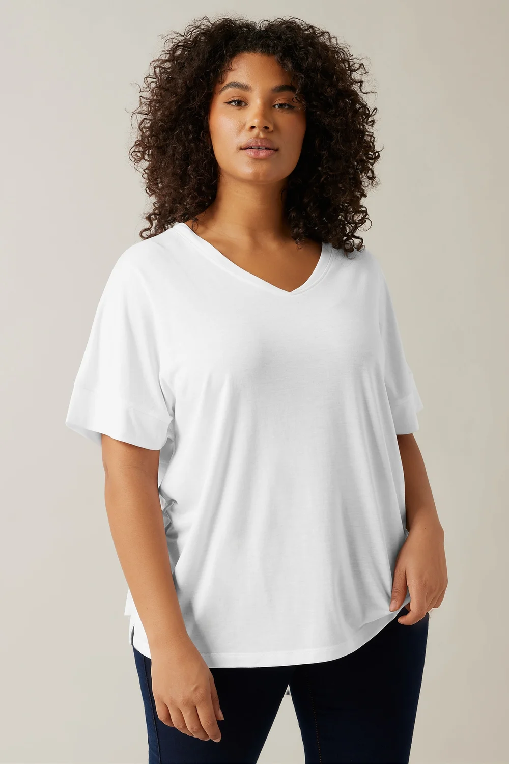 Evans 2 Pack Curve White & Black V-Neck Modal Rich T-Shirts - Size 22-24 Image 2