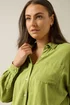 EVANS Curve Chartreuse Green Long Sleeve Premium Linen Shirt - Size 30-32 Image 3