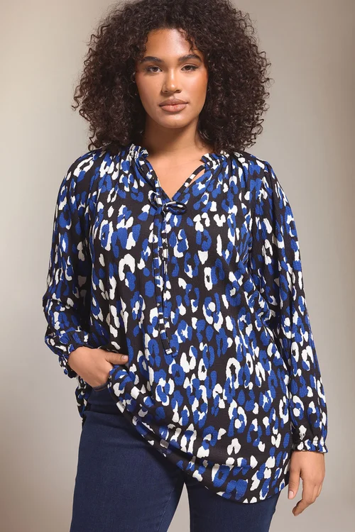 EVANS Curve Blue Animal Print Jersey Crepe Blouse - Size 26-28 Image 1