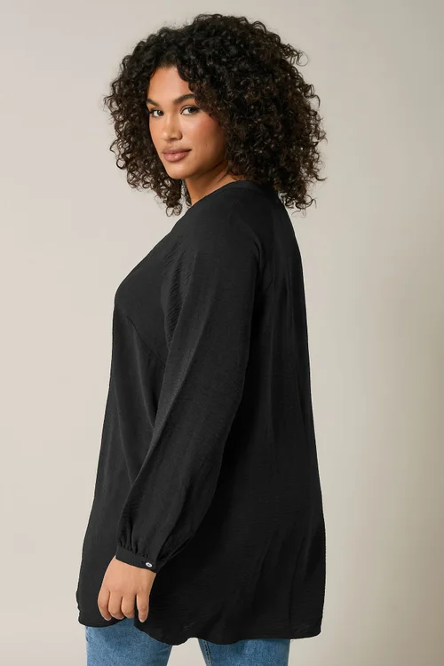 EVANS Curve Black Notch Neck Long Sleeve Blouse - Size 20 Image 3