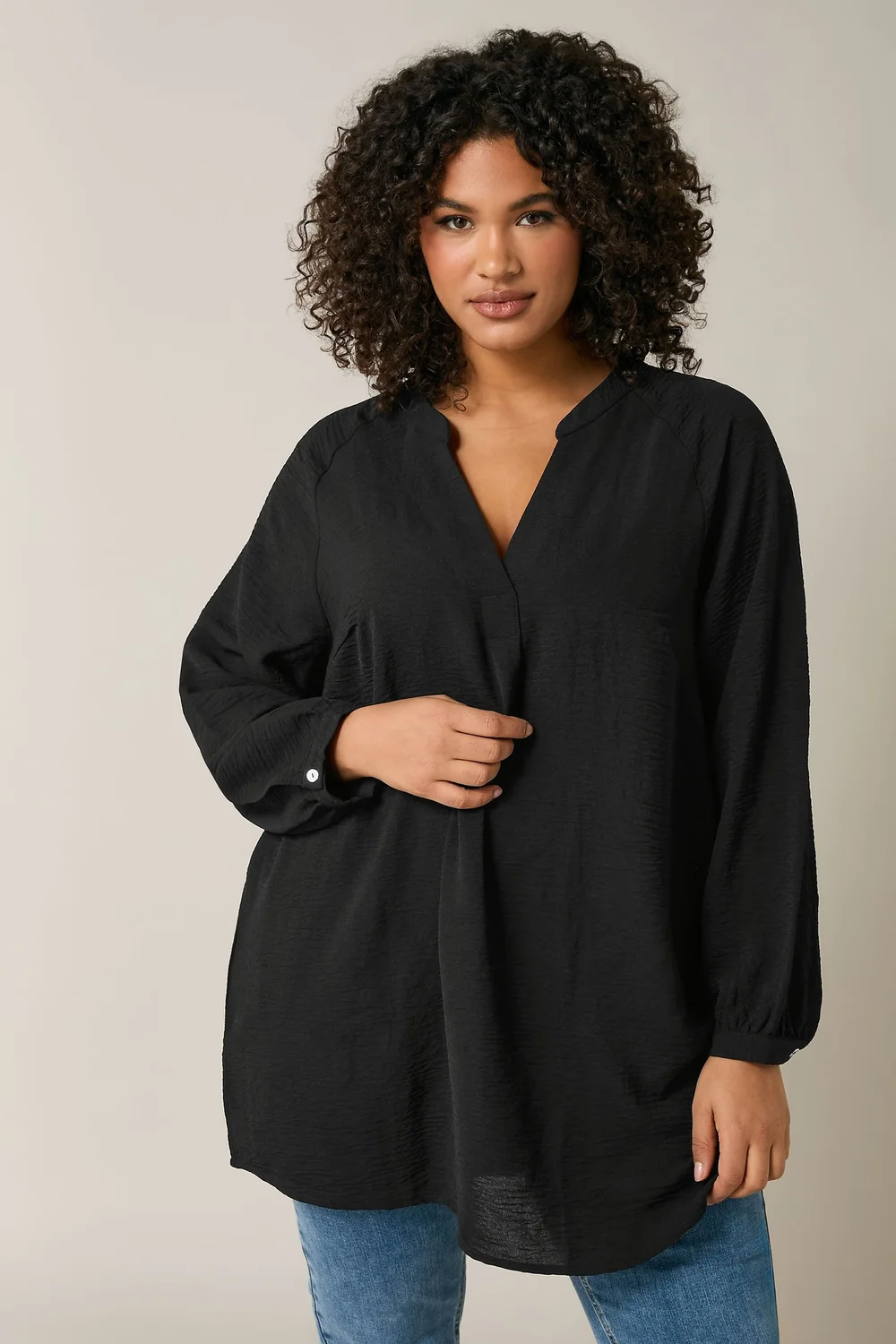 EVANS Curve Black Notch Neck Long Sleeve Blouse - Size 20 Image 1