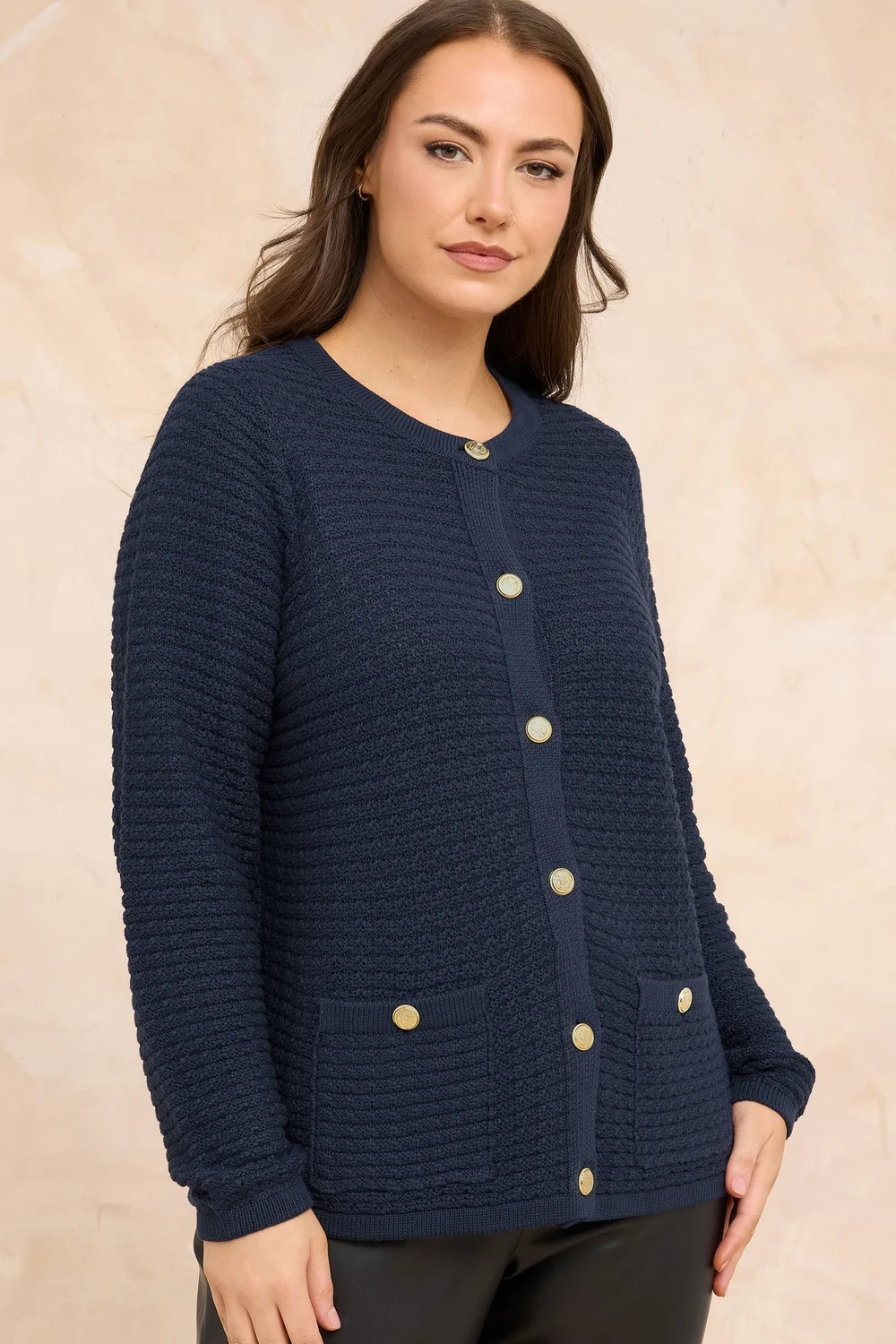 Evans Curve Navy Blue Button Through Knitted Cardigan - Size 22-24 Image 1