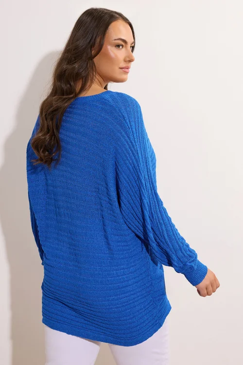 Evans Curve Cobalt Blue Batwing Sleeve Jumper - Size 18 Image 3