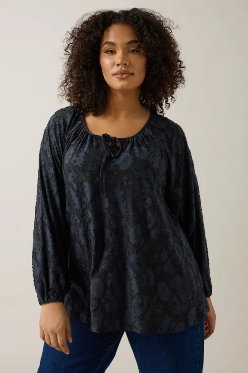 Evans Curve Navy Blue Floral Burnout Blouse - Size 20 Image 1