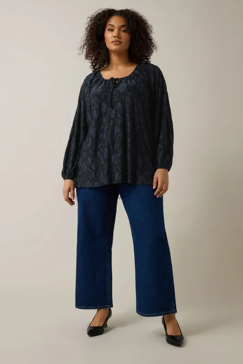Evans Curve Navy Blue Floral Burnout Blouse - Size 20 Image 2