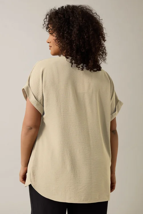 EVANS Curve Natural Brown Button Front Short Sleeve Blouse - Size 22-24 Image 4