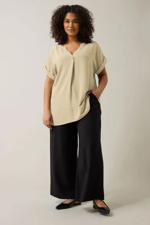 EVANS Curve Natural Brown Button Front Short Sleeve Blouse - Size 22-24 Image 3