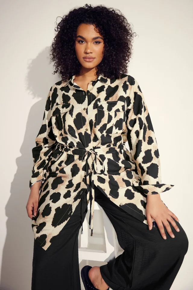 EVANS Curve Natural Brown Leopard Print Shirt