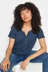 M&Co Navy Blue Cotton Short Sleeve Henley Top - Size 20 Image 1
