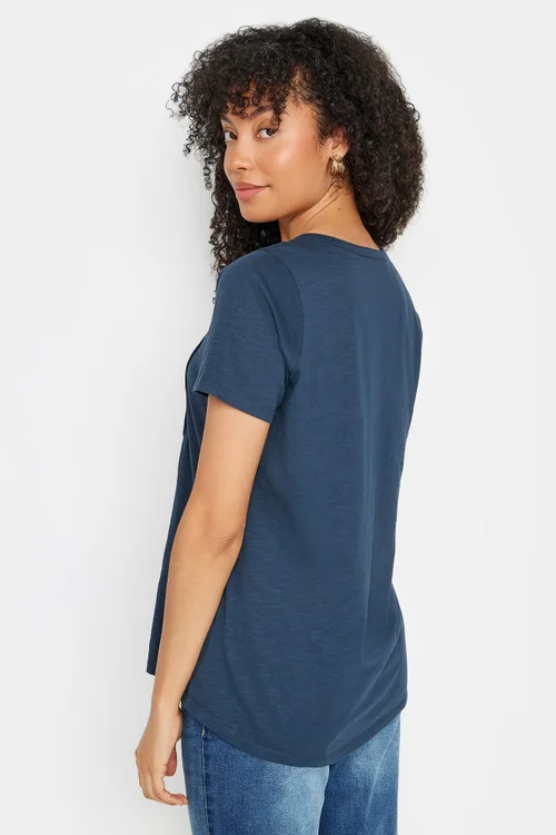 M&Co Navy Blue Cotton Short Sleeve Henley Top - Size 20 Image 4