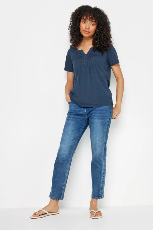 M&Co Navy Blue Cotton Short Sleeve Henley Top - Size 20 Image 2