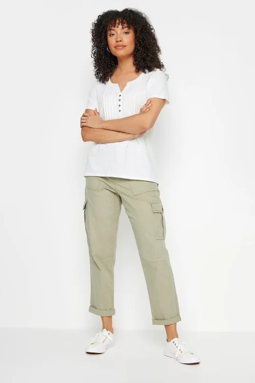 M&Co White Cotton Short Sleeve Henley Top - Size 26-28 Image 2