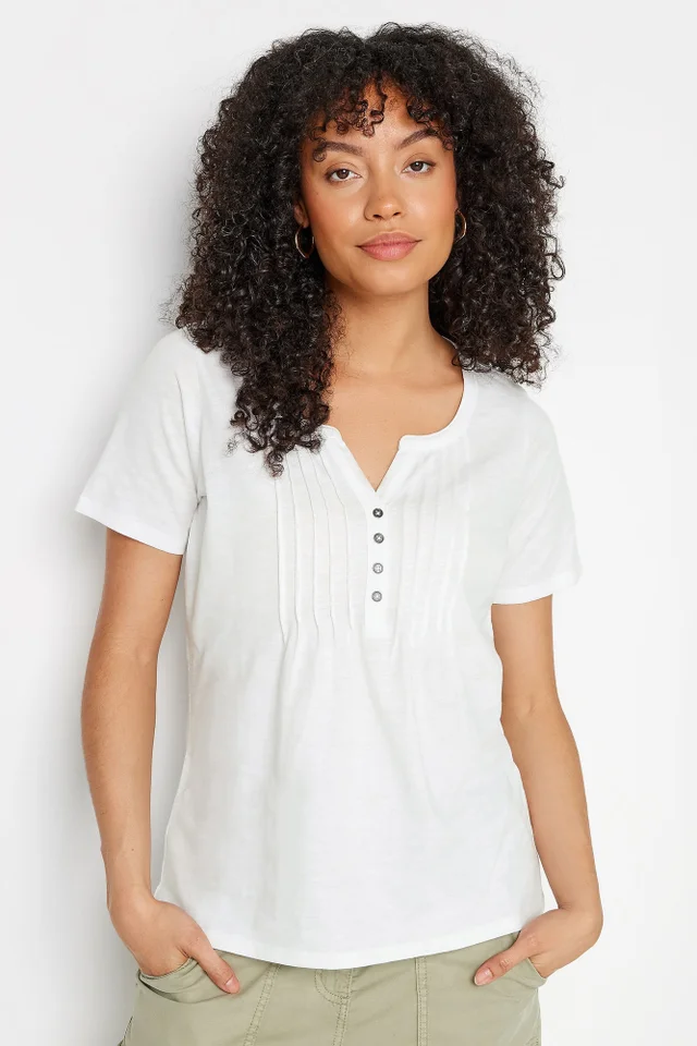 M&Co White Cotton Short Sleeve Henley Top