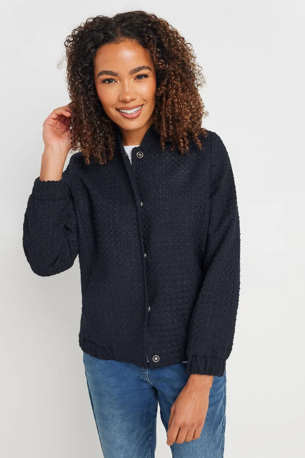 M&Co Navy Blue Boucle Bomber Jacket - 16 Image 1