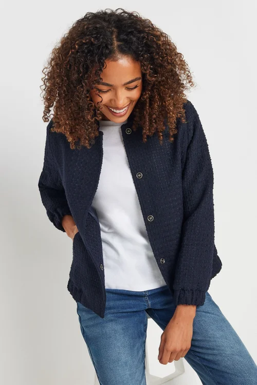 M&Co Navy Blue Boucle Bomber Jacket - 16 Image 4
