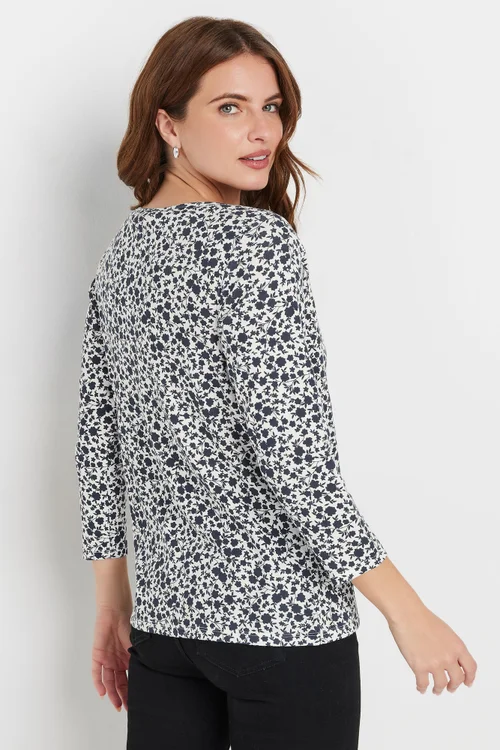 M&Co Navy Blue & White Cotton Ditsy Floral Top - Size 12 Image 3