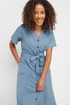 M&Co Blue Collarless Button Through Shirt Dress - 12 Image 4