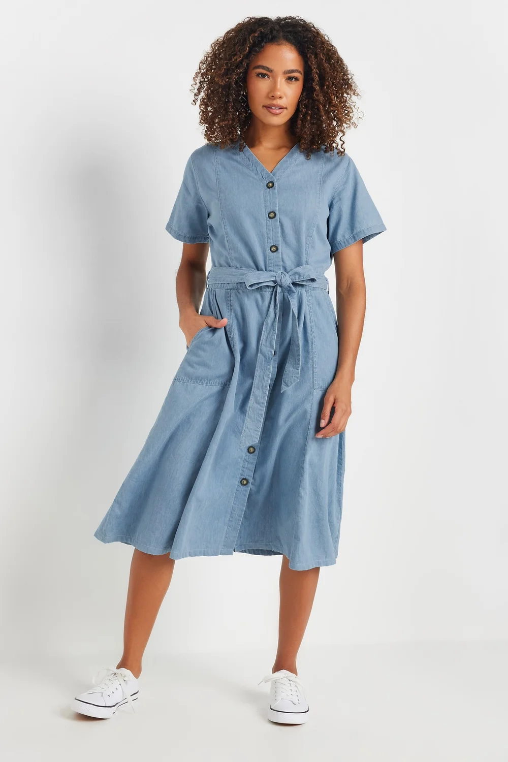M&Co Blue Collarless Button Through Shirt Dress - 12 Image 1