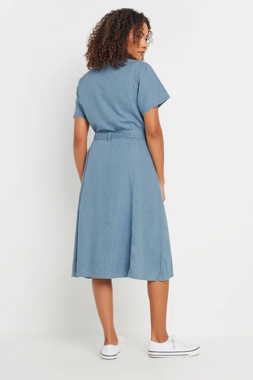 M&Co Blue Collarless Button Through Shirt Dress - 12 Image 3