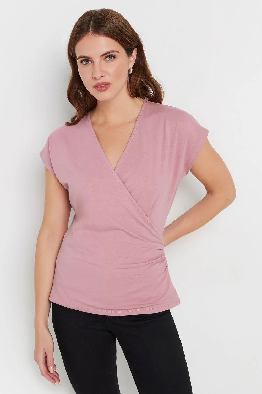 M&Co Pink Short Sleeve Wrap Top - Size 10 Image 1