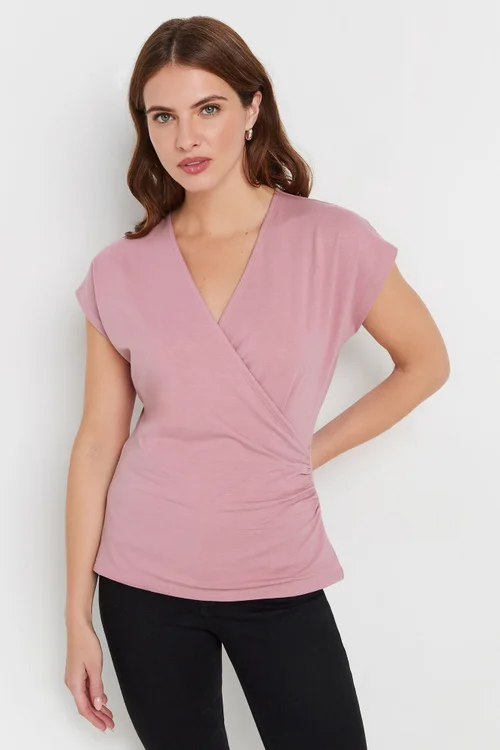 M&Co Pink Short Sleeve Wrap Top - Size 10 Image 1