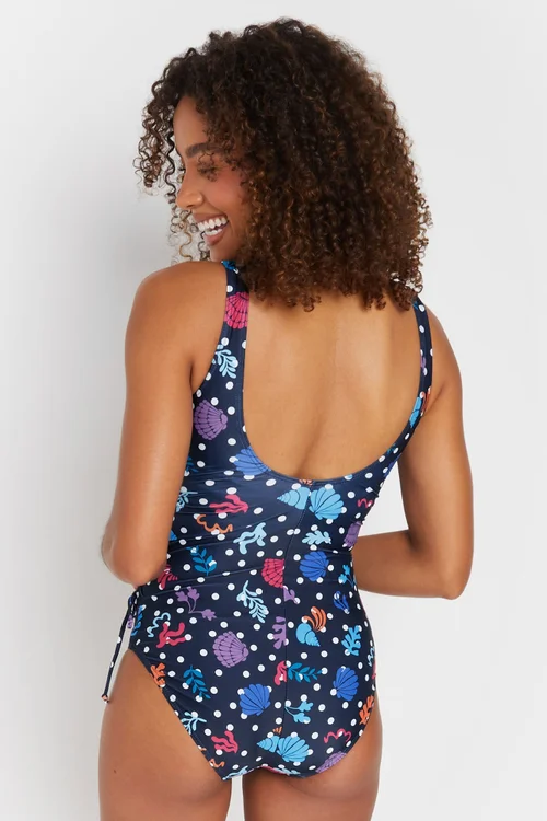 M&Co Navy Blue Ocean Spot Print Wrap Swimsuit - Size 24 Image 4