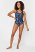 M&Co Navy Blue Ocean Spot Print Wrap Swimsuit - Size 24 Image 3