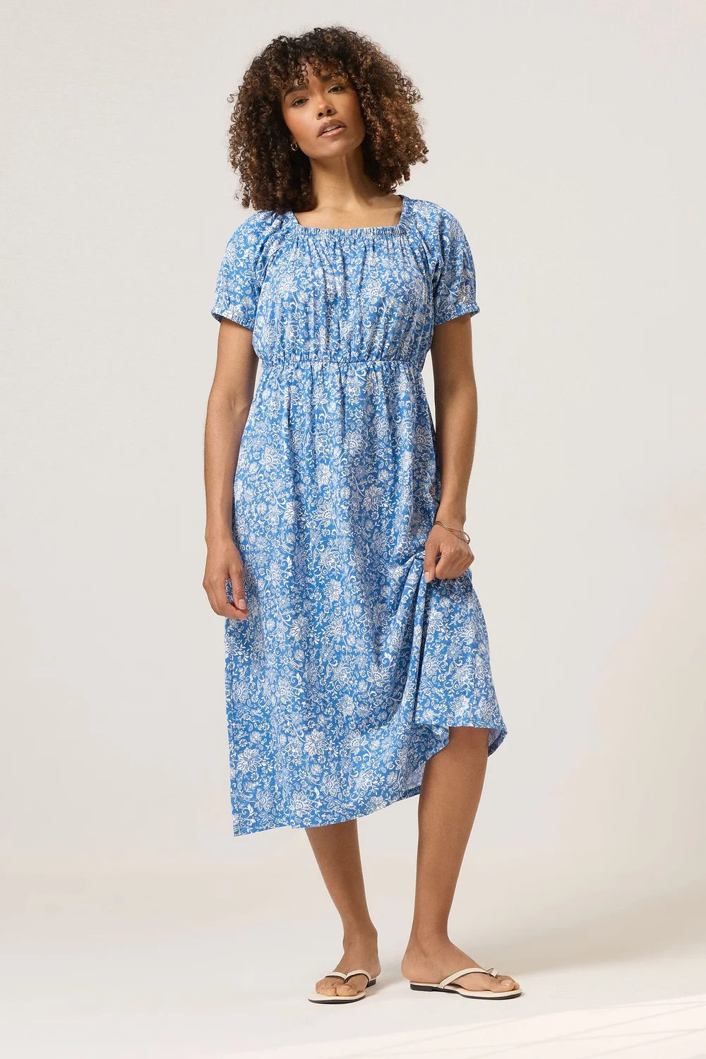 M&Co Blue Floral Print Midi Dress - 18 Image 2
