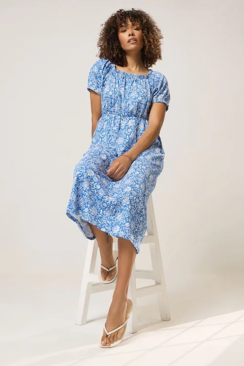 M&Co Blue Floral Print Midi Dress - 18 Image 3
