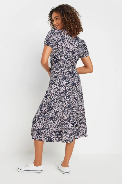 M&Co Navy Blue Animal Print Wrap Dress - 12 Image 3