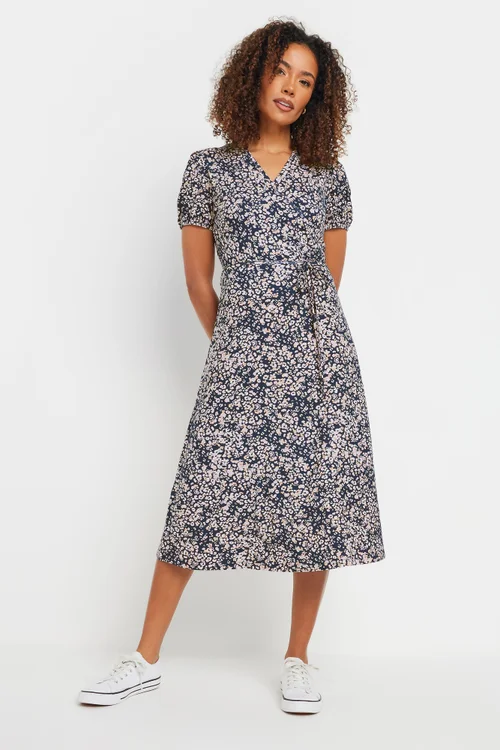 M&Co Navy Blue Animal Print Wrap Dress - 12 Image 1