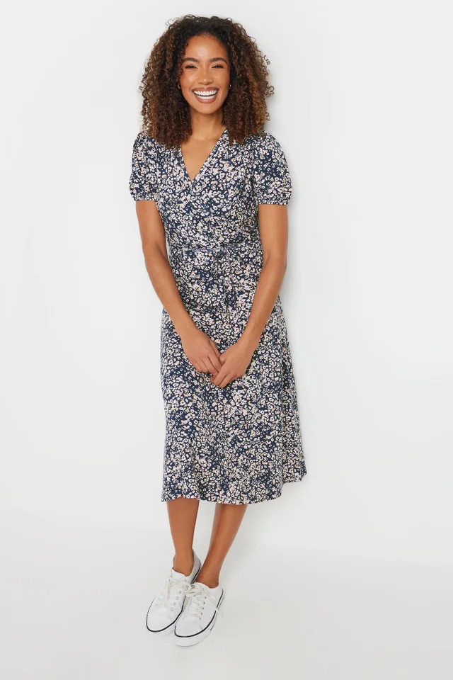 M&Co Navy Blue Animal Print Wrap Dress