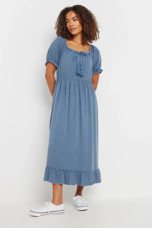 M&Co Blue Acid Wash Tassel Detail Dress