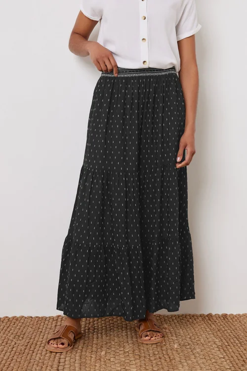 M&Co Black Dobby Tiered Maxi Skirt - Size 14 Image 2
