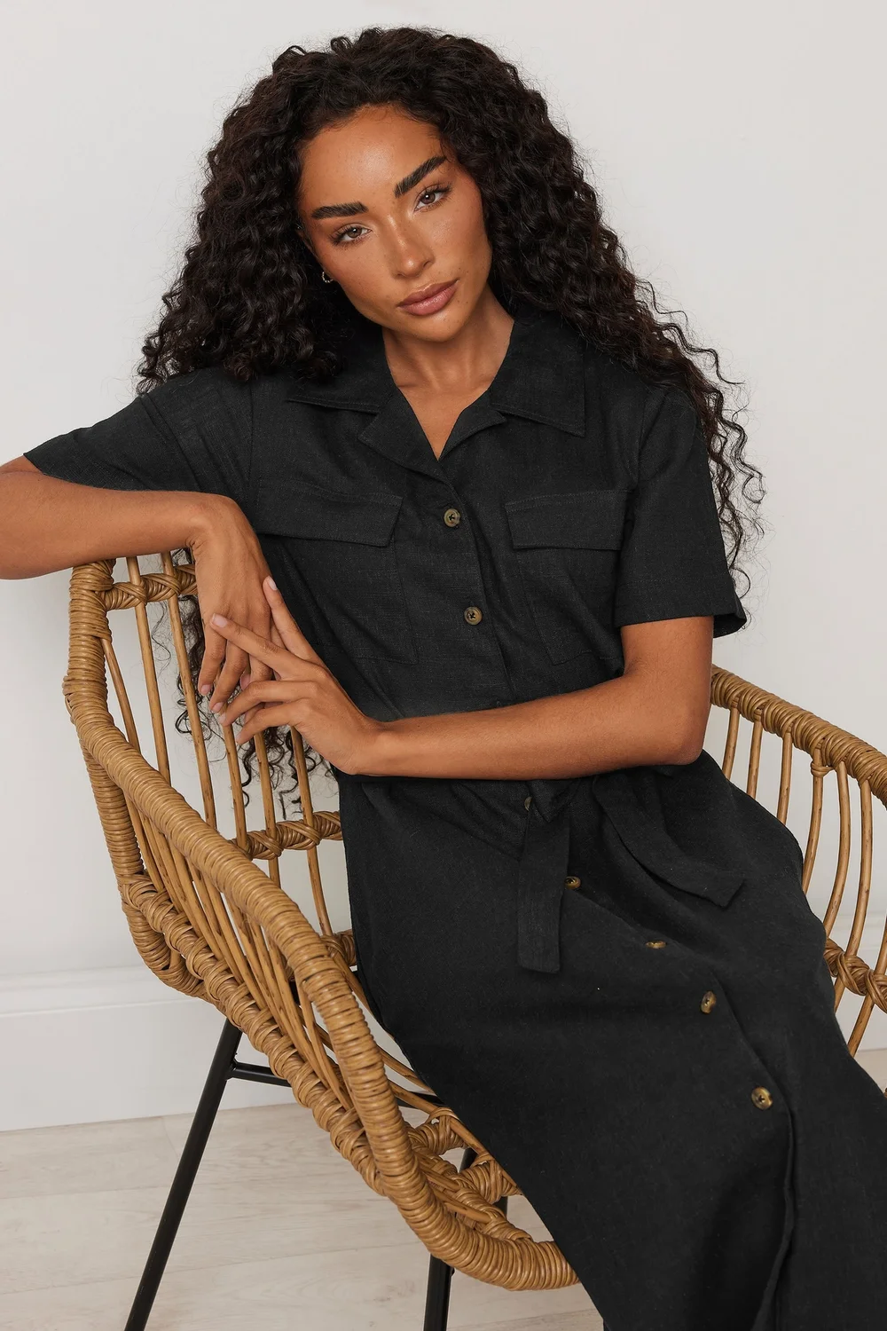 M&Co Petite Black Linen Shirt Dress - 16 Image 1