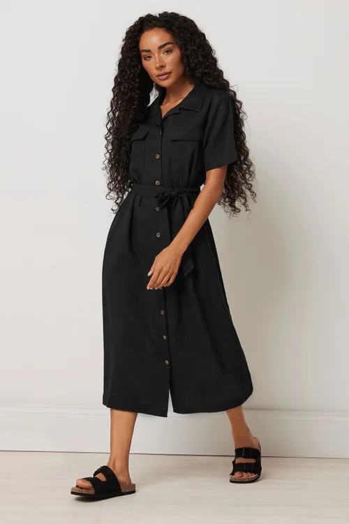 M&Co Petite Black Linen Shirt Dress - 16 Image 4