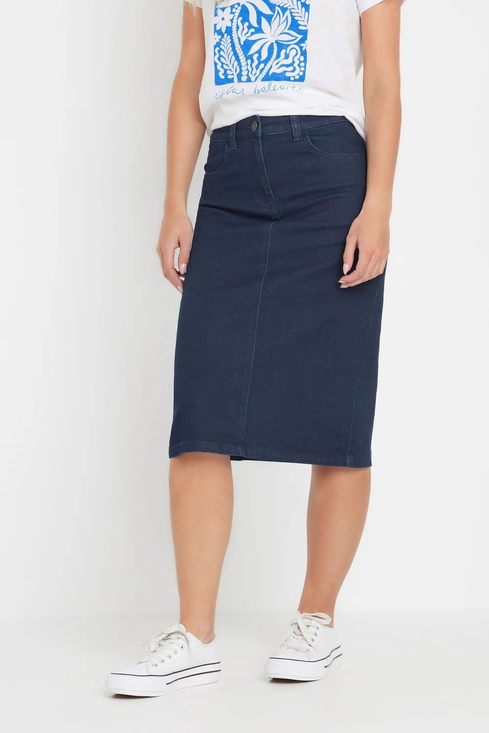 M&Co Petite Indigo Blue Midi Denim Skirt - Size 16 Image 1