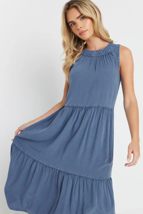 M&Co Petite Blue Acid Wash Tiered Dress - 8 Image 4