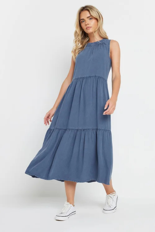 M&Co Petite Blue Acid Wash Tiered Dress - 8 Image 2