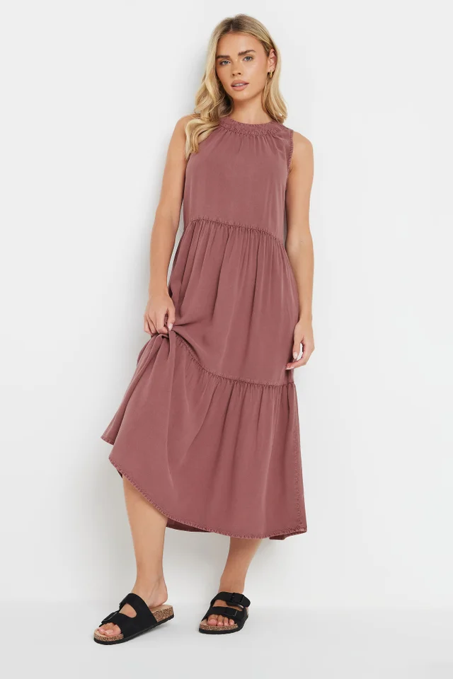 M&Co Petite Pink Acid Wash Tiered Dress