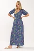 M&Co Petite Navy Blue Ditsy Floral Wrap Maxi Dress - 16 Image 1