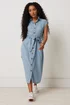 M&Co Petite Light Blue Denim Shirt Dress - 8 Image 3