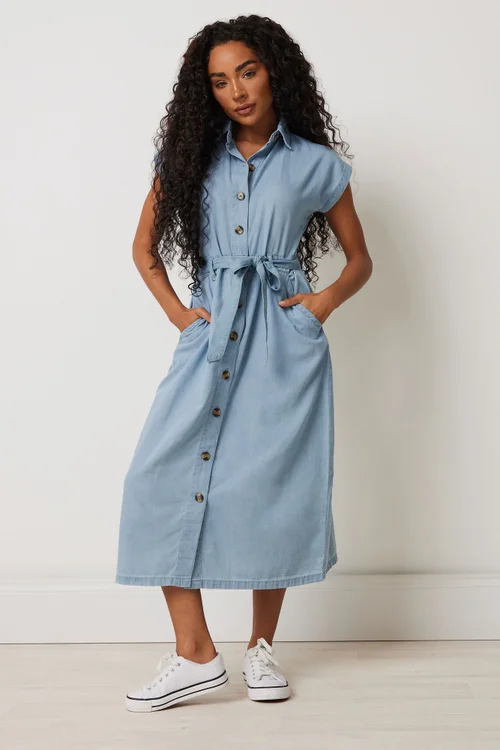 M&Co Petite Light Blue Denim Shirt Dress - 8 Image 2