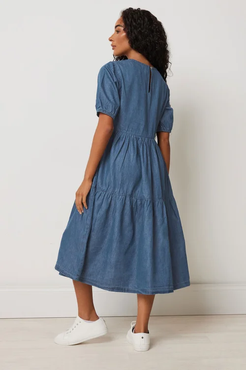 M&Co Petite Blue Denim Tiered Dress - 10 Image 4