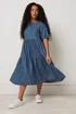 M&Co Petite Blue Denim Tiered Dress - 10 Image 3