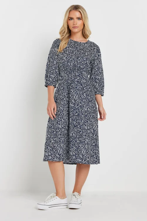 M&Co Petite Navy Blue Spot Print Midi Dress - 16 Image 2