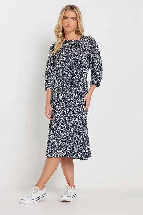 M&Co Petite Navy Blue Spot Print Midi Dress - 16 Image 3