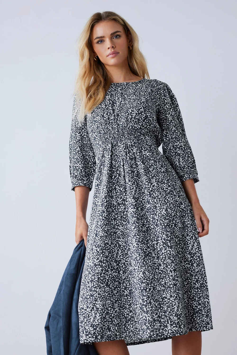 M&Co Petite Navy Blue Spot Print Midi Dress - 16 Image 1